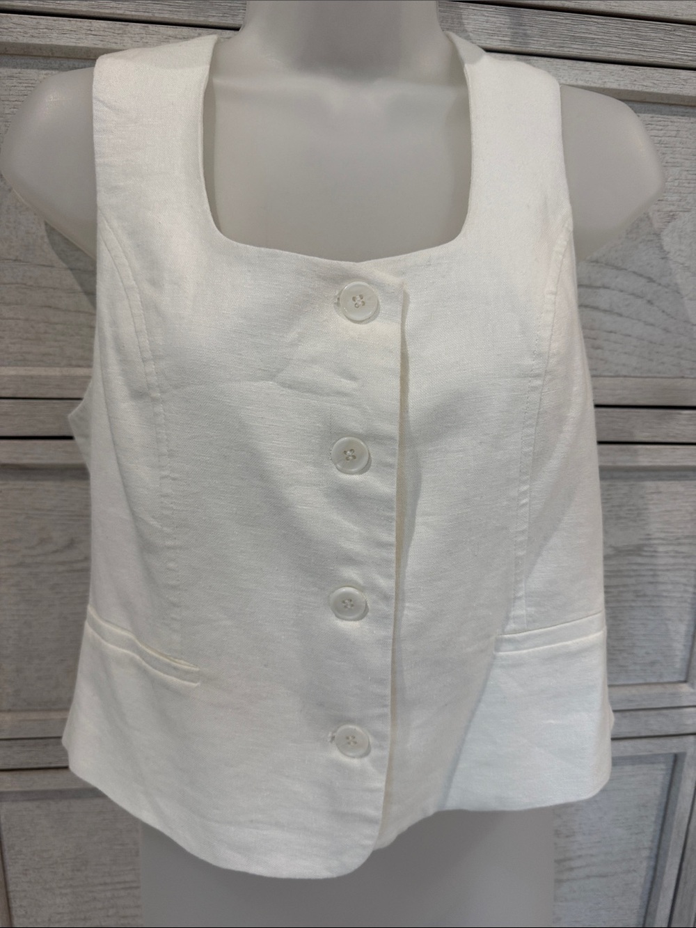 Rachel Zoe White Button-Front Linen Blend vest - Picture 1 of 3